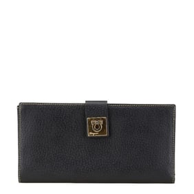 Salvatore Ferragamo Gancini Long Wallet IY-22 1283 Black Leather Women's