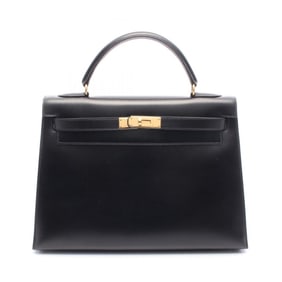 Hermes Hermès Kelly 32 handbag in box calf leather, black.