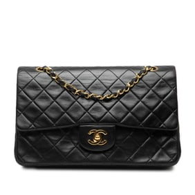 CHANEL Matelasse 25 Coco Mark Double Flap Chain Shoulder Bag in Black Lambskin for Women