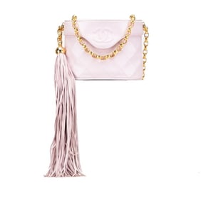 CHANEL Matelasse Coco Mark Fringe Chain Shoulder Bag Pink Lambskin Women's