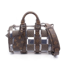 Louis Vuitton Keepall Bandouliere 25 Handbag, Coated Canvas, Monogram Chess, Men's, Brown/Clear,