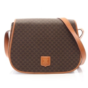 Celine Macadam Shoulder Bag, Coated Canvas and Leather, Women's, Brown Beige