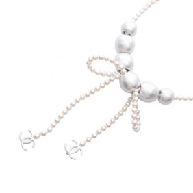 Chanel Coco Mark Necklace in Stainless Steel with Faux Pearls, Silver and Ivory
