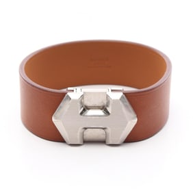 Hermes Hermès Super H Bangle Accessory in Stainless Steel and Leather for Men Women Silver Brown
