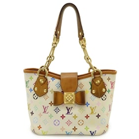 LOUIS VUITTON Monogram Multicolore Annie MM Tote Bag Shoulder Chain Ribbon Blanc White M40307