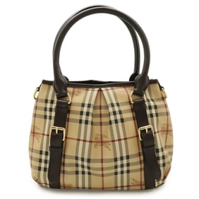 BURBERRY Nova Check Pattern Tote Bag Shoulder Handbag PVC Leather Beige Dark Brown