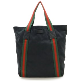 GUCCI GG Canvas Sherry Line Tote Bag Shoulder Leather Black Green Red 189669