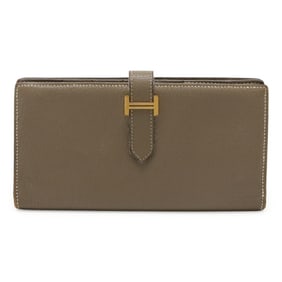 HERMES Bearn Soufflet Bi-fold Long Wallet in Epsom Leather with Etoupe Grain, Finish, and M Stamp