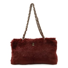 CHANEL Lapin Rabbit Fur Coco Mark Chain Shoulder Bag Bordeaux