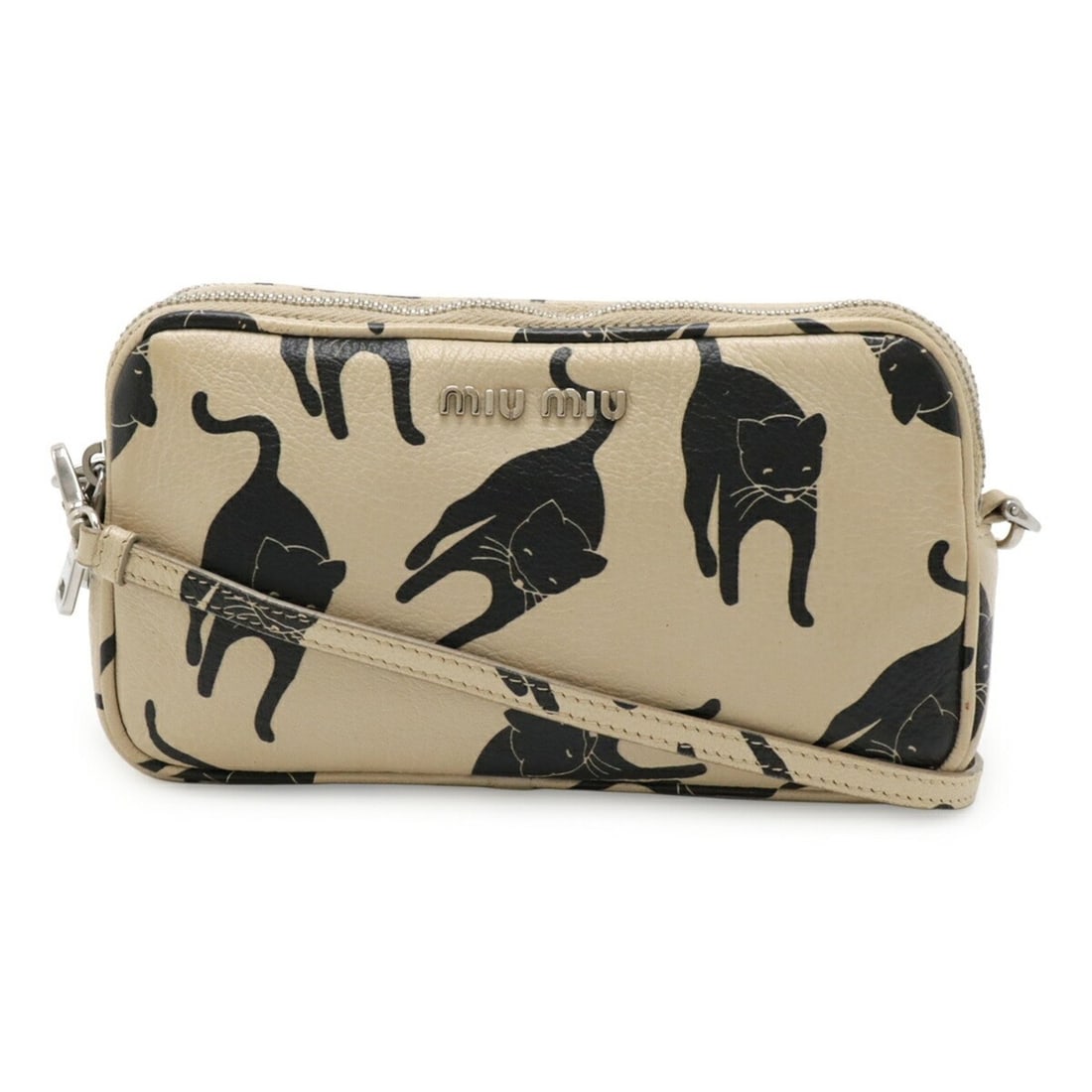 Miu Miu Miu Madras Print Cat Pochette Shoulder Bag/Shoulder Pouch in Beige Leather (5ZH011) (1 of 9)