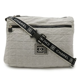 CHANEL Sport Line Chocolate Bar Stitched Coco Mark Shoulder Bag in Gray Cotton Jersey