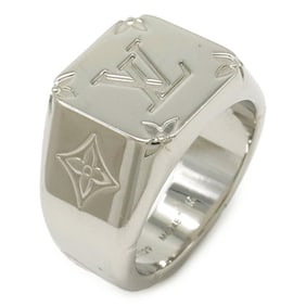 LOUIS VUITTON Monogram Wide Signet Ring, Silver, Medium, Japanese Size 19 (M62487)