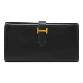 HERMES Bearn Classic Bi-fold Long Wallet in Box Calf Leather, Black, with V Stamp