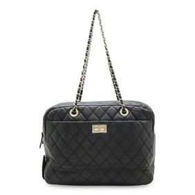 CHANEL 2.55 Matelasse Chain Shoulder Bag/Tote Bag with Rain Cover, Black Leather