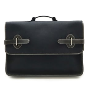 HERMES Buenaventura MM Handbag, Toile Officier Leather, Black, Shoulder Strap Not Included
