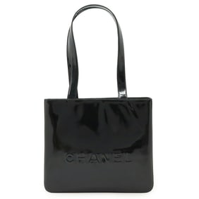 CHANEL tote bag shoulder enamel patent leather black