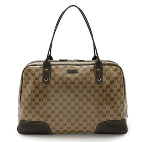 GUCCI Sherry Boston Bag, Handbag, Coated Canvas and Leather, Khaki Beige, Dark Brown, 293595