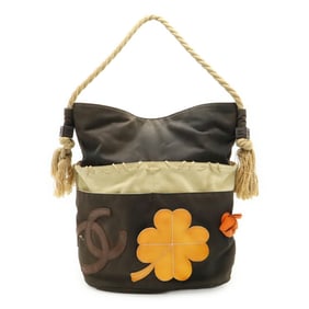 CHANEL Fishnet Rope Coco Mark Camellia Tote Bag Handbag Canvas Leather Wood Black Beige A21385