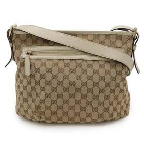 GUCCI GG Canvas Shoulder Bag, Leather, Khaki Beige, White, 388930