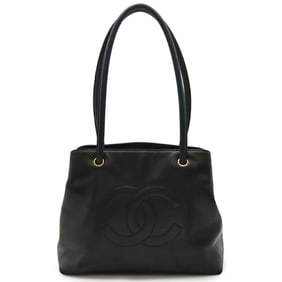 CHANEL Coco Mark Tote Bag Shoulder Lambskin Leather Black