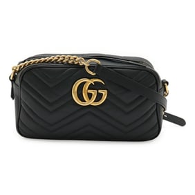 GUCCI GG Marmont Shoulder Bag, Pochette, Chain Quilted Leather, Black, 447632