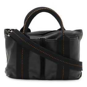 HERMES Caravan Horizontal PM Tote Bag/Shoulder Bag in Veau Derma Leather, Black and Orange