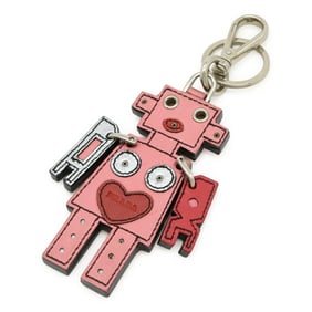 PRADA Prada Robot Heart Keychain Bag Charm Key Ring Leather Begonia Pink 1AR287