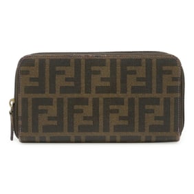 FENDI Zucca print round long wallet in fabric, PVC, and leather khaki brown, dark purple. 8M0024