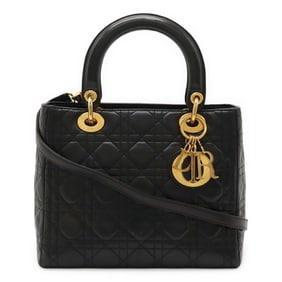 Christian Dior Lady Cannage handbag tote bag in black lambskin leather
