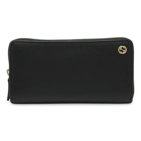 GUCCI Interlocking G Round Long Wallet in Black Leather (449347)
