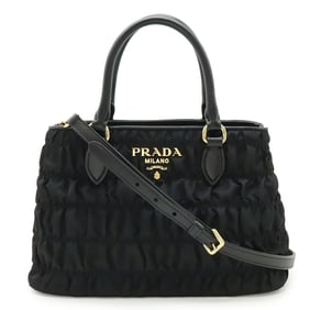 PRADA Gathered Handbag/Shoulder Bag in Nylon and Leather (NERO) Black (1BA173)