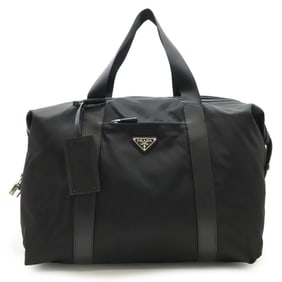 PRADA Prada Triangle Boston Bag, Travel Large Tote, Nylon and Leather, Black, V49Z
