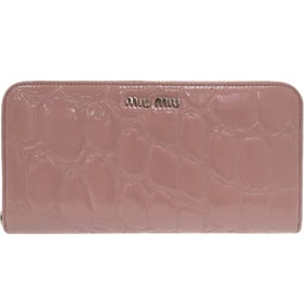 Miu Miu Miu Crocodile Embossed Patent Leather Long Wallet with Round Zipper 5ML506 Muguet 1136
