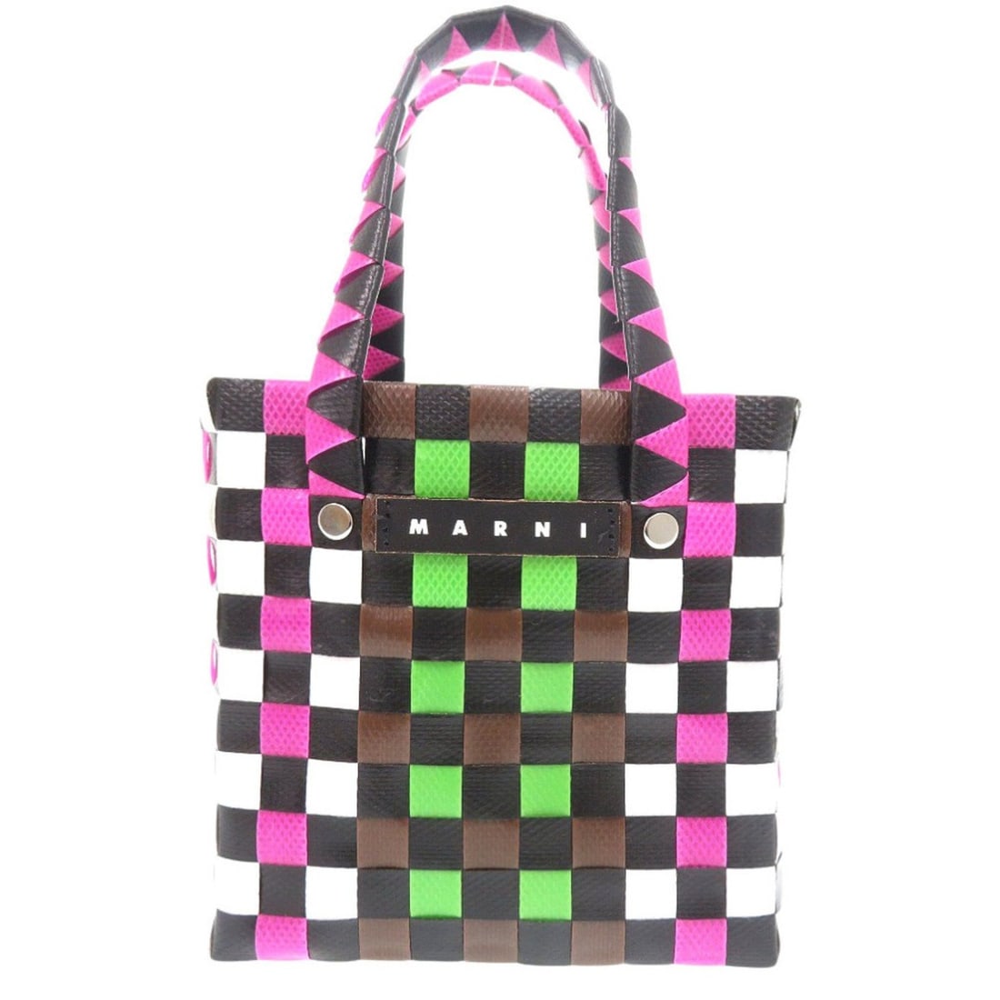 Unused Marni Market Woven Micro M00178 M00IW 0M340 Polypropylene Brown Handbag 1698 MARNI: --- Catalog ---Category: SizeSize (HxWxD): 15cm x 15cm x 9cm / 5.9'' x 5.9'' x 3.54''Handle Length: 30cm / 11.81''Category: DesignType: HandbagColor: Black, Brown, PinkGender: WomenMaterial: Polypropy