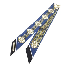 Like new Hermès Twilly Lift Profile Scarf/Muffler in Silk, Marine/Noir/Gold, 1286 HERMES
