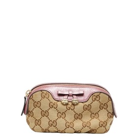 Gucci GG Canvas Pouch 308728 Beige Pink Leather Women's GUCCI