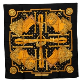 Hermes Hermès Carré 90 SELLES A HOUSSE Cover Scarf in Black and Multicolor Silk for Women