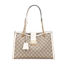Gucci GG Supreme Padlock Medium Chain Tote/Shoulder Bag 479197 Beige/White PVC Leather Women's GUCCI