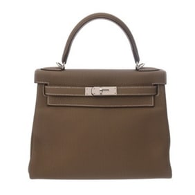 HERMES Kelly 28, Inner Stitching, 2-Way, Etoupe, Z Stamp (circa 2021), Women's Togo Handbag, Like
