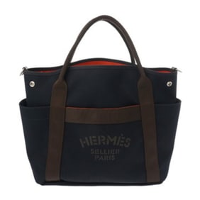 HERMES Sac de Pansage Groom Navy/Fu U Stamp (circa 2022) Women's Toile Chevron Tote Bag
