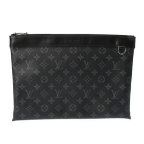 LOUIS VUITTON Monogram Eclipse Discovery Pochette, Black/Gray, M62291, Men's Canvas Clutch Bag