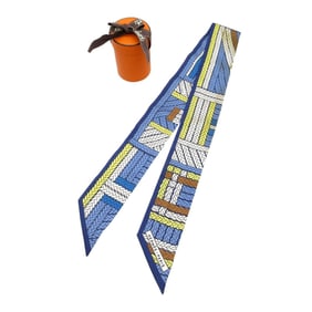 Hermès Twilly Tres H Scarf/Muffler in Silk, Blue Lavande/Marine/Jaune, 1391 HERMES