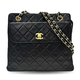 CHANEL Chain Tote Matelasse Shoulder Bag in Black Lambskin
