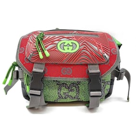 Gucci Small Backpack in Gray, Red, and Green, GG Nylon Rubber, 2-Way Backpack/Waist Bag, 752100