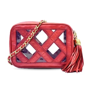 CHANEL Chain Shoulder Bag in Red Lambskin with Tassel