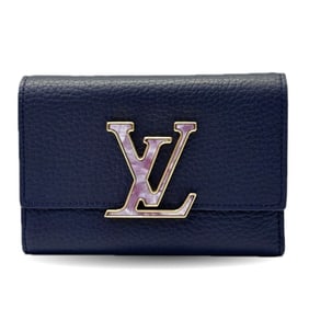 Louis Vuitton Portefeuille Capucines Compact Navy Leather Tri-fold Wallet RFID M81674 LOUIS VUITTON