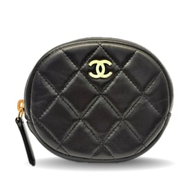 CHANEL Matelasse Pouch, Black Lambskin, Mini Cross-Stitch Coin Case, AP0217