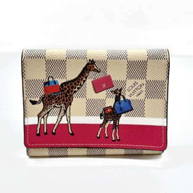 Louis Vuitton Portefeuille Victorine Multicolore Damier Azur Trifold Wallet with Giraffe Animal