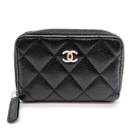 CHANEL Matelasse Timeless Classic Coin Case, Round, Black, Caviar Leather, Women's