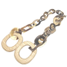 Hermès ?L Stamp (2011) Alligator Matte Buffalo Horn Brown Necklace 0055 HERMES